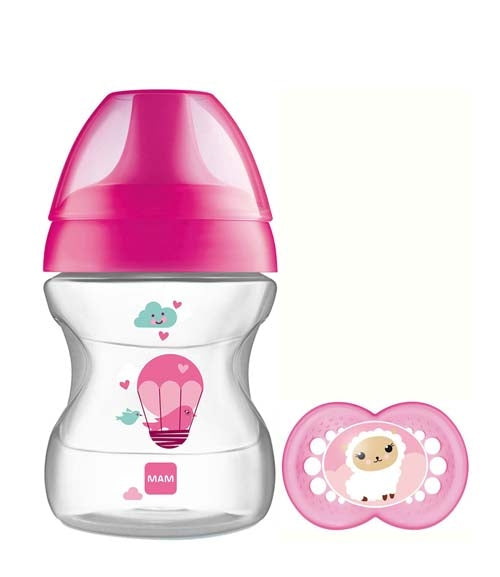 MAM 190ml Feeding Bottle with teet – learn to Drink Cup 6+ months -Pink