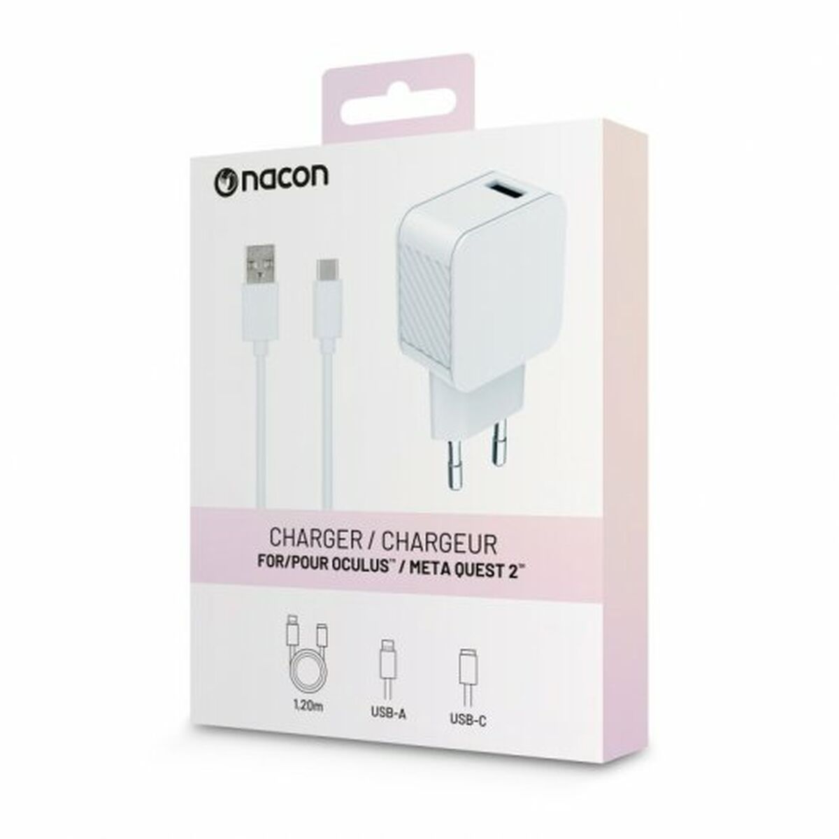 Väggladdare + USB A till USB C -kabel Nacon