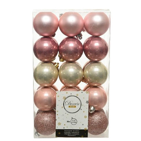 Decoris -Saison Rosa Weihnachtskugeln Set - 30 PCs