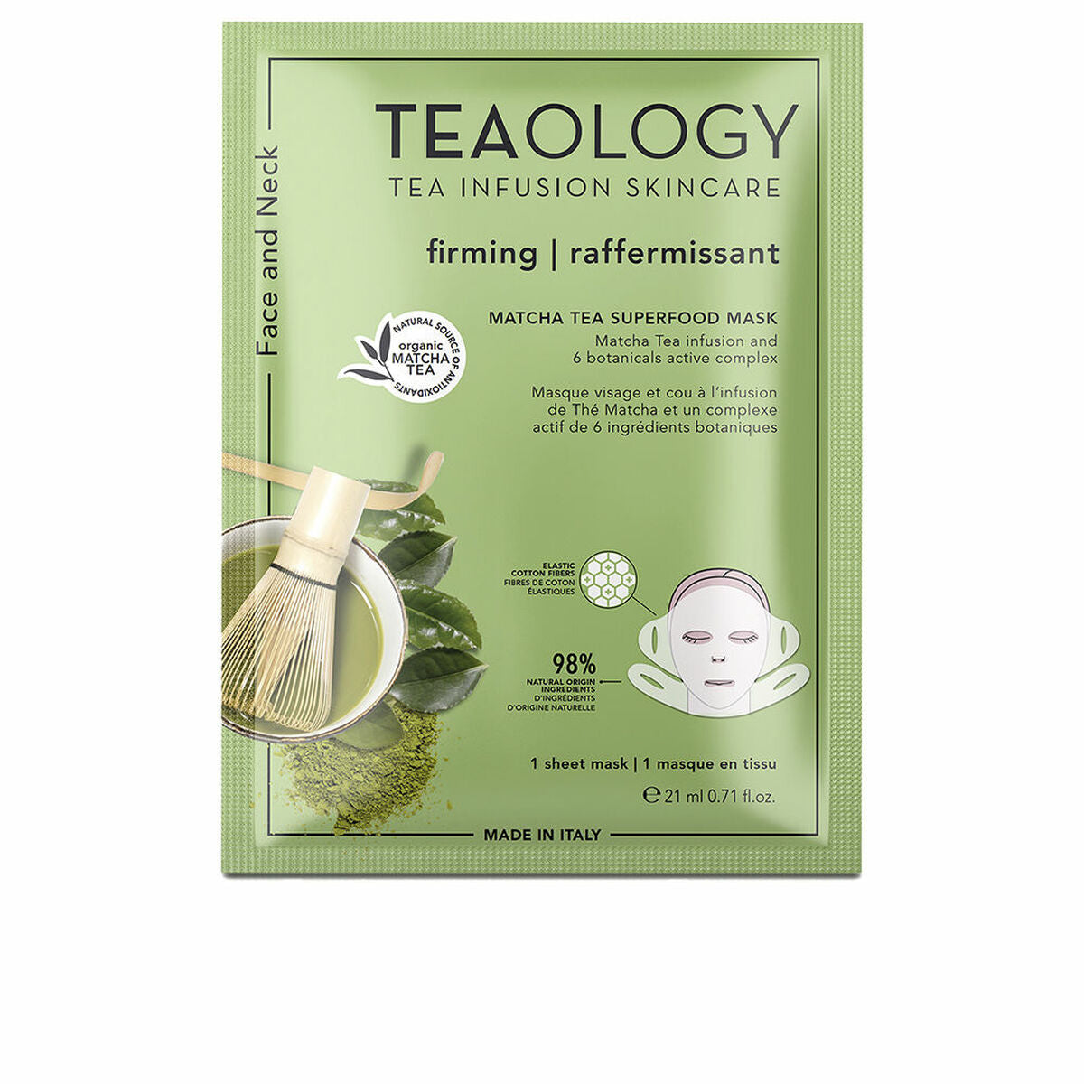 Tonificação da máscara facial teaology pescoço matcha chá 21 ml