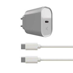 Stenski polnilnik + USB C kabel Ksix White 20W