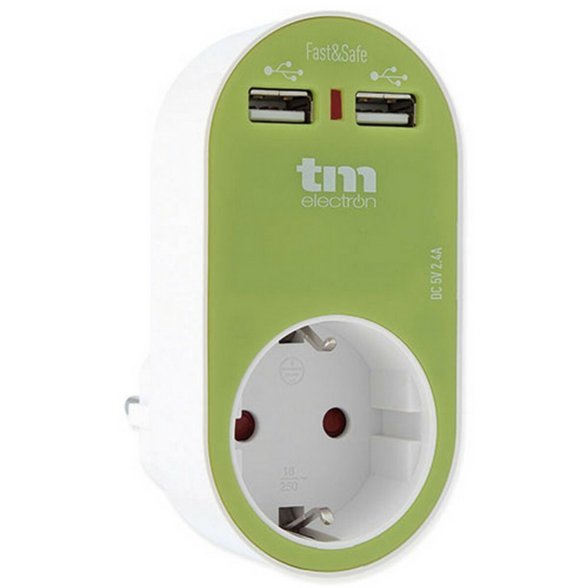 Väggkontakt med 2 USB -portar TM Electron Green