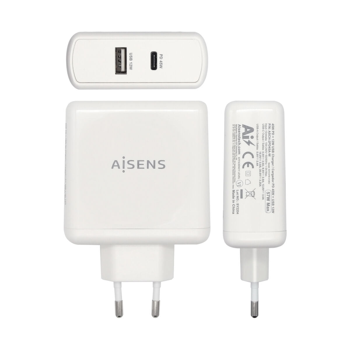 USB zidni punjač Aisens PD 3.0 USB-C 57 W White