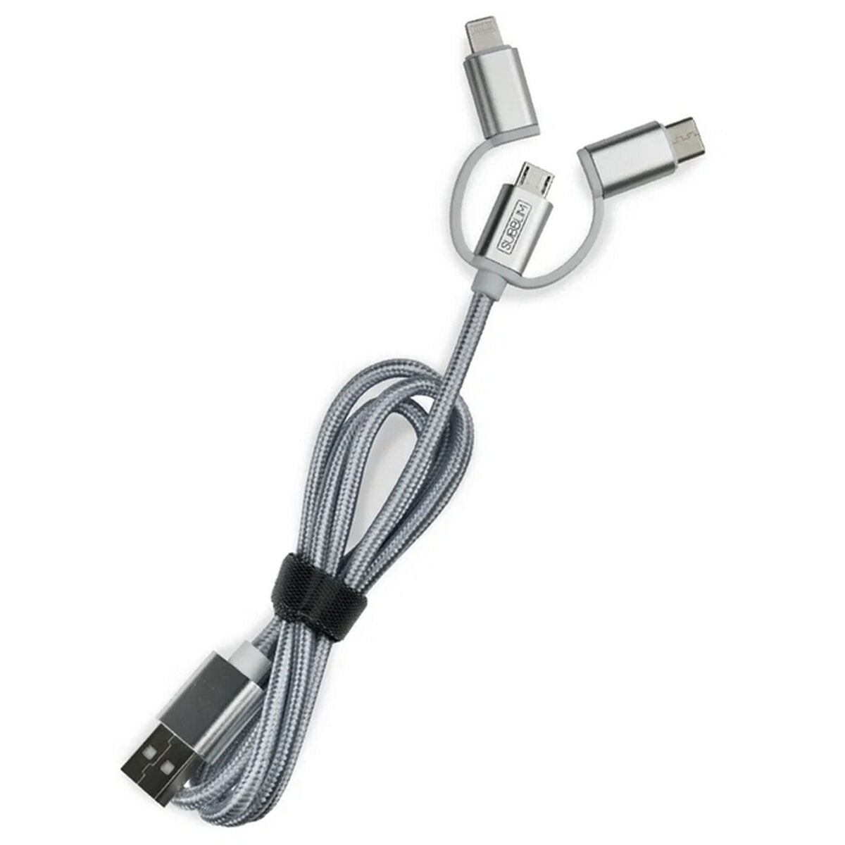 Universal USB Car Charger + USB C Cable Subblim Cargador Coche 2xUSB Διπλή φορτιστή αυτοκινήτου Alum 2.4A + Cable 3 σε 1 ασημένιο