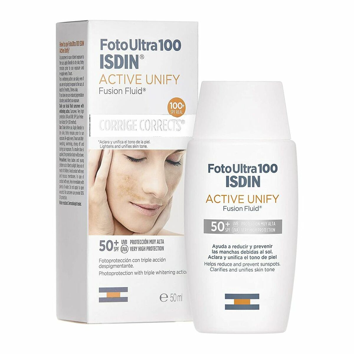 Facial Sun Cream ISDIN FOTO ULTRA 100 Активно унифицирано лечение против-кафяво петно ​​SPF 50+ (50 ml)