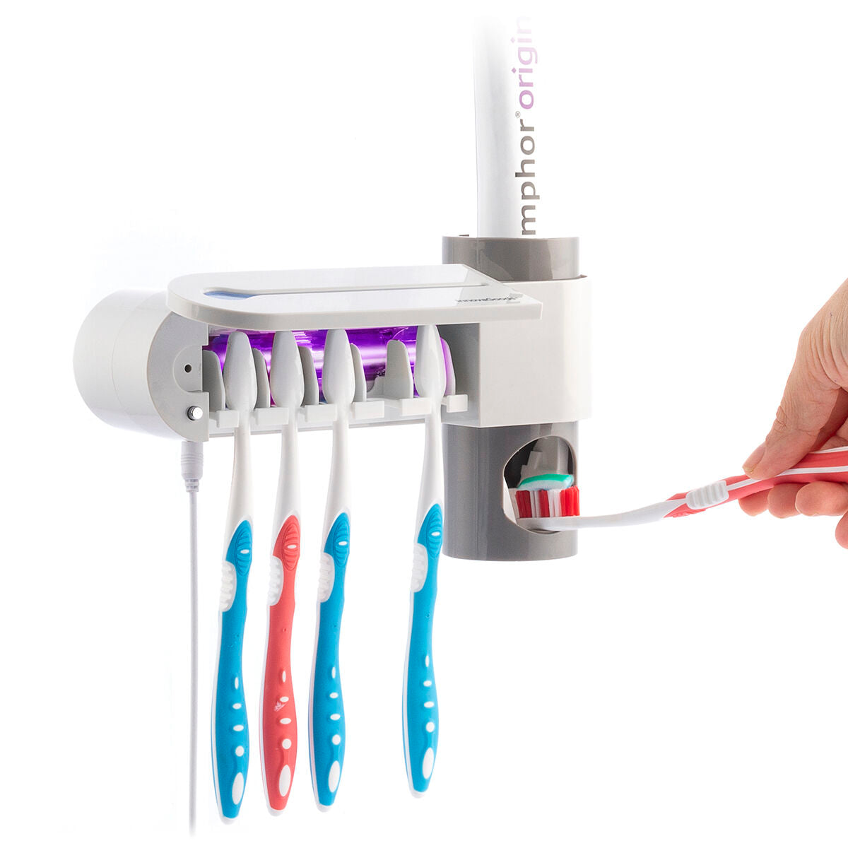 Sterilizzatore di spazzolino da denti UV con distributore di stand e dentifricio Smiluv Innovagoods