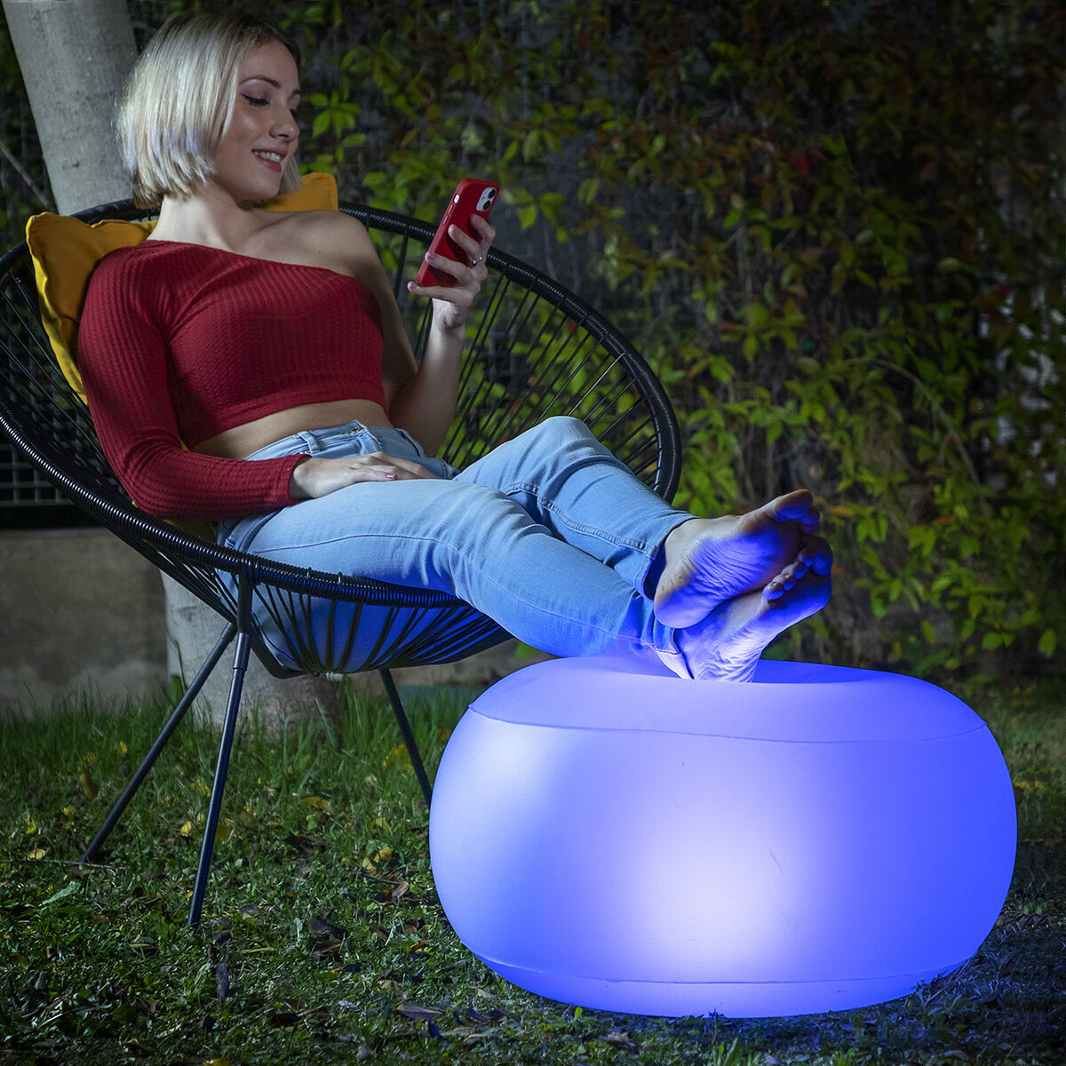 Scaun gonflabil cu LED -uri multicolore și telecomandă Pulight Innovhoods