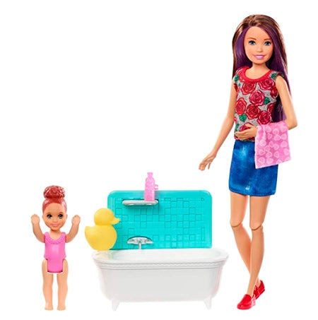 Barbie skeppare barnvaktspel set barn & badkar