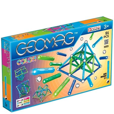 Conjunto de construção geomag cor azul e verde - 91 pcs