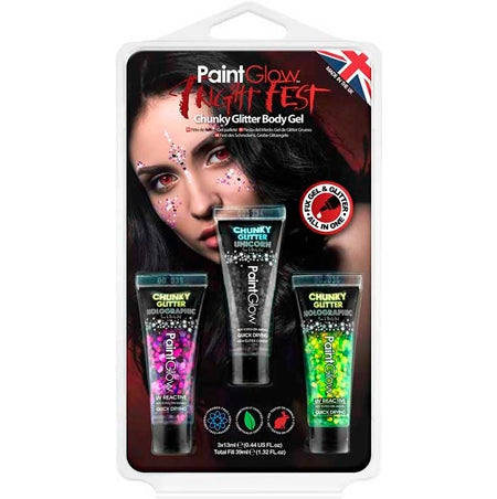 PaintGlow Fright Fest Chunky Glitter Body Gel - 3 PCS