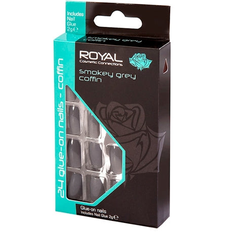 Royal Artificial Nail Smokey Grey Coffin - 24 PCS.