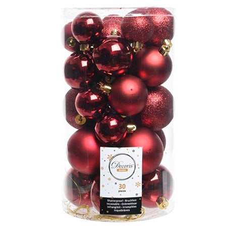 Decoris Saison Weihnachten rote Weihnachtskugeln Set - 30 PCs