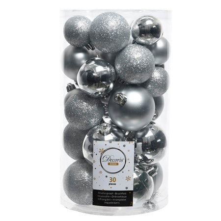 Decoris Saison Silber Weihnachts Baubles Set - 30 PCs