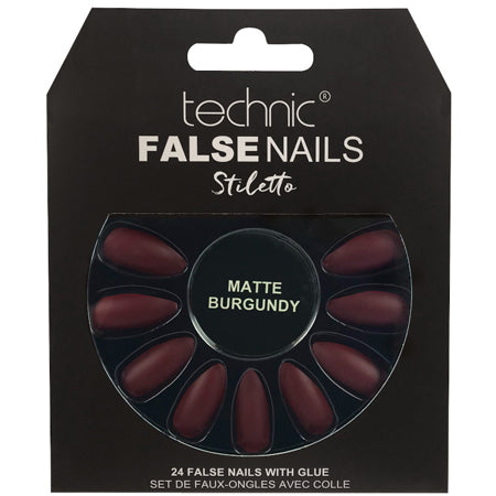 Technic Stiletto Artificial Nails Matte Burgundy - 24 PCS.